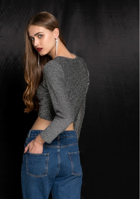 Crop top με γυαλιστερή ύφανση